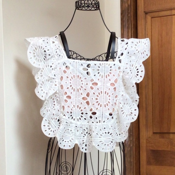 Red Carter Eyelet Lace Adair Top, Medium - Picture 3 of 9